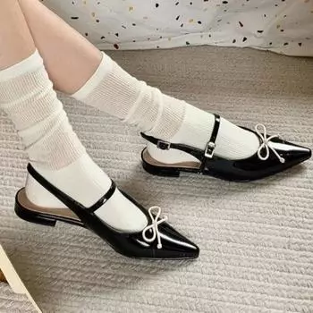 Стильные туфли Мэри Джейн с неглубоким носком для женщин 2024 года, новые корейские модные женские сандалии, удобные повседневные туфли на низком каблуке 35 чёрный