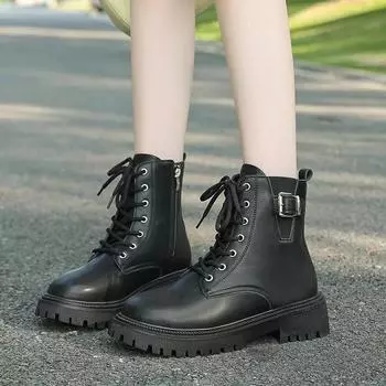 Стильные удобные популярные женские ботинки однотонные на шнуровке зимние женские модные ботинки универсальные теплые женские ботинки 35