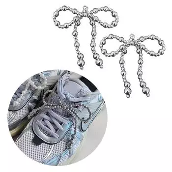 Стильные украшения для обуви с бахромой Модный аксессуар для обуви с бахромой в виде банта Украшение для обуви из бисера для женщин серебряный