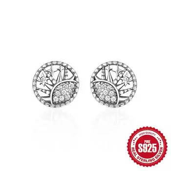 Стильные винтажные серьги-пусеты из стерлингового серебра 925 пробы с кошкой, бантом, цветком и бриллиантами, на День матери 925 Silver