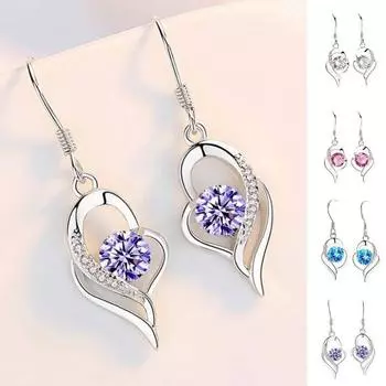 Стильные висячие серьги из блестящего сплава в форме сердца синий