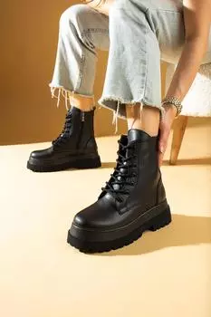 Стильные женские ботинки на теплой подкладке на молнии на шнуровке 54-642-23