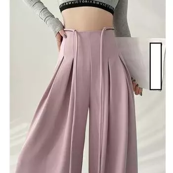 Стильные женские брюки на шнуровке с высокой талией длиной до пола, весенне-летние свободные карманы, широкие брюки для женщин S розовый