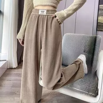 Стильные женские брюки прямого и широкого кроя, идеально подходят для повседневной носки осенью и зимой. S чёрный