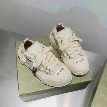 Стильные женские летние парусиновые кроссовки на шнуровке 2022 года — вдохновленные У Цзяньхао, с толстой подошвой и открытым носком 40 белый