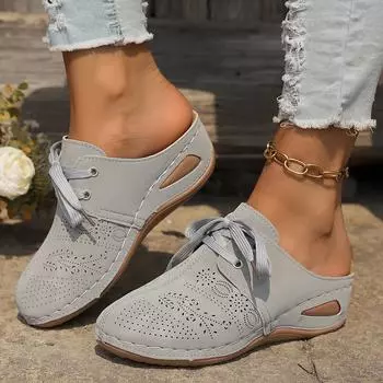 Стильные женские однотонные босоножки на танкетке - удобные туфли на платформе без застежек с верхом из искусственной кожи и резиновой подошвой 36 темно-серого