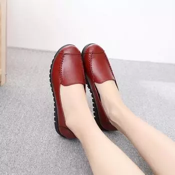«Стильные женские повседневные кожаные туфли — удобные рабочие туфли на плоской подошве» 36 красный