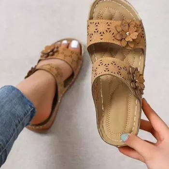 Стильные женские тапочки на танкетке с цветочным принтом, повседневные летние сандалии на платформе для женщин, удобные нескользящие одинарные туфли 35 розовый