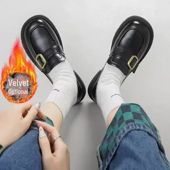 «Стильные женские туфли на плоской подошве из черной кожи с квадратной пряжкой, осень/зима 2022 года» 37