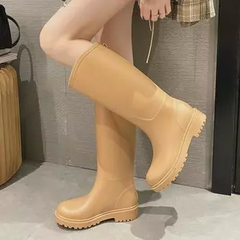 Стильные женские водонепроницаемые нескользящие длинные резиновые сапоги - износостойкая резина с теплой хлопковой подкладкой Size 40
