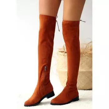 Стильные женские замшевые эластичные высокие сапоги на толстом каблуке A9200-20