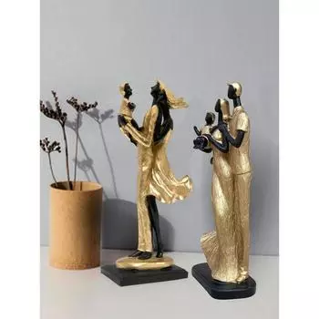 Стильные золотисто-черные статуэтки из смолы для пары с ребенком для домашнего декора (Упаковка из 2 шт., черный и золотой) чёрный/золотистый