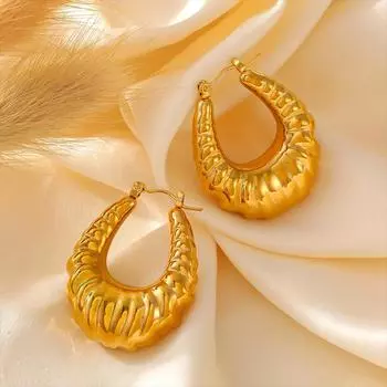 Стильные золотые серьги с текстурой в форме буквы U из титановой стали с покрытием из настоящего золота 18 карат, универсальные персонализированные украшения для ушей