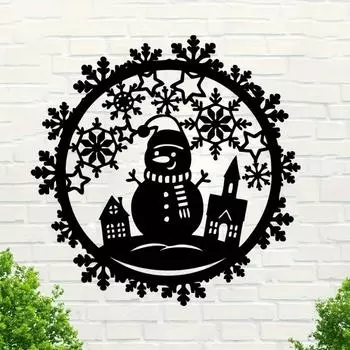 Стильный 1шт металлический снеговик украшение - настенный зимний венок. Нежная снежинка и венок со снеговиком для украшения дверной вешалки чёрный