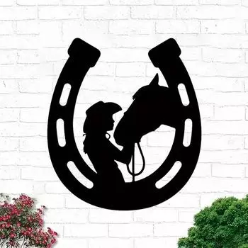 Стильный 1шт. Металлический Знак «Девушка и Лошадь» - Элегантный Металлический Подкова Настенный Рисунок. Модный предмет декора для дома и прекрасный праздник чёрный