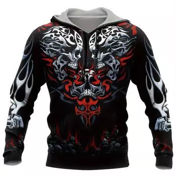 Стильный 3D-принт с рисунком черепа и длинными рукавами, повседневный свитер с воротником и длинными рукавами, идеально подходит для повседневной мужской одежды S