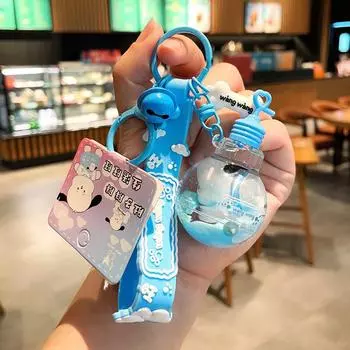 Стильный акриловый брелок для ключей с плавающей лампочкой и собакой, милый подарок с жидким песком синий