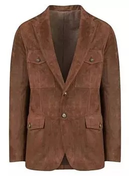 Стильный элегантный мужской пиджак ручной работы для официальных вечеринок из коричневой овчины и замши XS коричневый