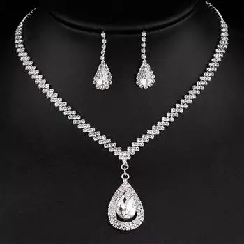 Стильный, элегантный роскошный свадебный комплект с каплями воды со сверкающими бриллиантами, свадебные аксессуары, серьги-колье, комплект серебряный