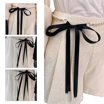 Стильный аксессуар на талию Элегантная цепочка на талию с бантом Красивые жемчужины Бисерное украшение на пояс