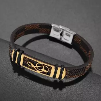 Стильный браслет из нержавеющей стали с застежкой и музыкальным символом, парный кожаный браслет в стиле панк, хип-хоп, праздничный подарок, аксессуары для вечеринок коричневый