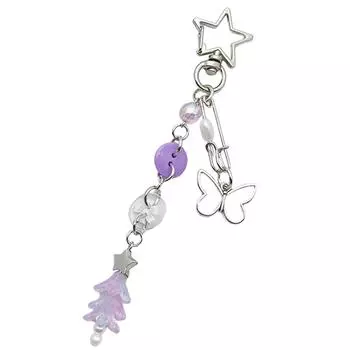 Стильный брелок для ключей из сплава с бусинами, милый брелок в виде звезды, дерева, бабочки, сердца, модный брелок-подвеска для женщин, девушек фиолетовый