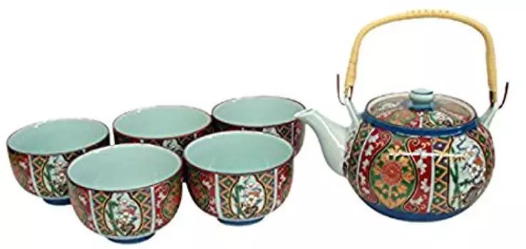 Стильный чайный сервиз Nishikiko Imari, глиняный набор для чая, японский чайник, набор посуды(Чай x1шт/Чашка x5шт) Фарфор/Размер(см) 16,5x12,5x10,