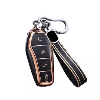 Стильный чехол для автомобильного ключа из ТПУ для прочной защиты ключей, гибкий резиновый чехол для автомобильного ключа, черная пряжка, веревка