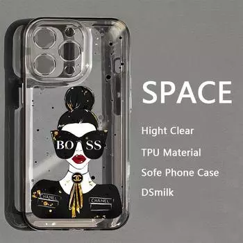 Стильный чехол для iPhone 15 Pro в стиле европейских и американских девушек с солнцезащитными очками - прозрачный, устойчивый к падениям мягкий чехол для Apple 14, 12, 11XsMax, 78pl. iPhone 13 Pro