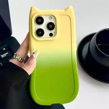 Стильный чехол с милыми кошачьими ушками и градиентом для iPhone 15 14 13 12 11 Pro Max XS X XR 7 8 Plus, мягкая матовая силиконовая задняя крышка iPhone 15 Pro Max коричневый