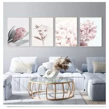 Стильный цветочный ботанический принт, холст, картина, простота, настенная живопись, скандинавский домашний декор, постер с розовым цветком розы, скандинавский стиль 21cm30cm NoFrame