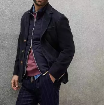 Стильный деловой мужской кожаный пиджак, темно-синее кожаное замшевое пальто ручной работы S темно-синий