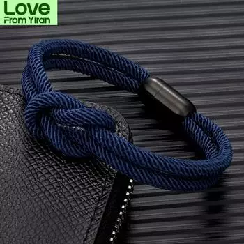 Стильный двухцветный браслет с квадратным узлом для связывания, для мужчин и женщин, для приключений на открытом воздухе, скалолазания, серфинга, с черным магнитом 316l 23cm