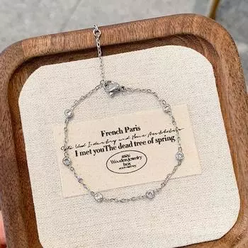 Стильный и элегантный ~ Браслет с цирконом-пузырьком Женский Браслет для подруг Легкий Роскошный Нишевый Изысканный Браслет Ремешок для переноски Браслет Small disc six-Diamond bubble bracelet [silver]]