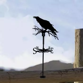 Стильный и функциональный флюгер Iron Raven - винтажный силуэт птицы, устойчивый к погодным условиям декор для сада и патио чёрный