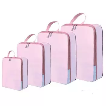 Стильный и крутой дорожный компрессионный мешок, набор из 4 шт. Компактная компрессионная сумка Дорожная сумка для хранения Компрессионная сумка Сумка-органайзер для чемодана (розовый)