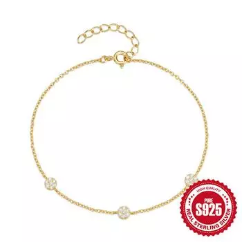 Стильный и простой браслет из стерлингового серебра S925 с тремя круглыми фирменными бриллиантами, подходящий на каждый день для женщин 925 Silver золотой