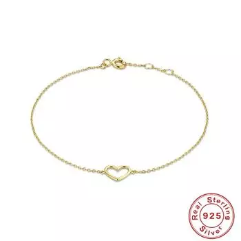 Стильный и простой браслет из стерлингового серебра S925 с полым узором в виде ветра, любви и гладкой поверхностью, простой для ношения в несколько рядов 925 Silver золотой