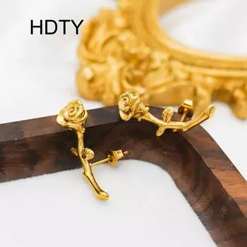 Стильный и простой индивидуальный дизайн Серьги-розы из титановой стали Летние серьги-гвоздики с высоким темпераментом и нишевым дизайном золотой