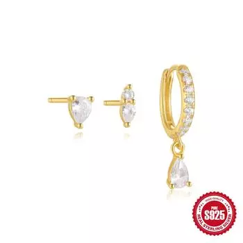 Стильный и простой S925 ежедневный комплект из 3 комплектов сережек-гвоздиков с бриллиантами и комплекта сережек 925 Silver