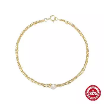 Стильный и простой стиль S925 стерлинговое серебро темперамент жемчуг двухслойный браслет женский для ношения в несколько рядов беспроблемное сочетание 925 Silver золотой