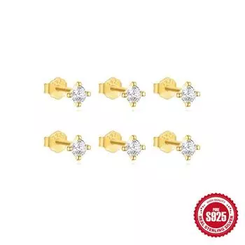 Стильный и простой стиль S925 стерлингового серебра четыре когтя инкрустированные бриллиантами базовые ежедневные серьги-гвоздики темперамент женский комплект 925 silver