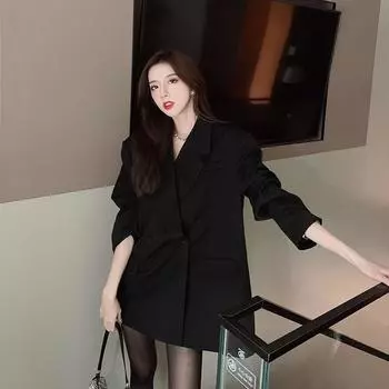 Стильный и шикарный черный женский пиджак свободного кроя на весну XS чёрный