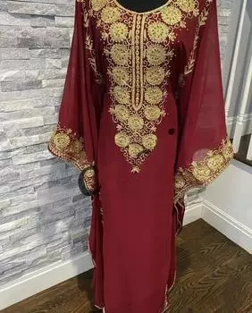 Стильный исламский кафтан марокканский Дубайский платье ручной работы из жоржета платье кафтан XS малиновый