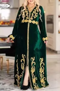 Стильный кафтан ручной работы Фараша Марокканское бархатное платье Исламский кафтан Дубай XS зелёный