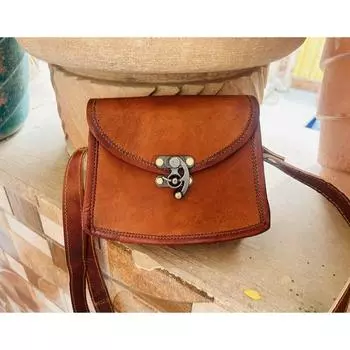 Стильный клатч из кожи небольшого размера с замком C ручной работы 5 x 7 x 2 in коричневый