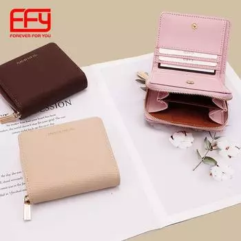 «Стильный компактный женский кошелек из искусственной кожи с двойным сложением и большой вместимостью» null розовый