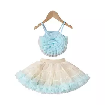 Стильный комплект для девочек - топ с 3D-цветком + юбка-торт с оборками, два предмета 100