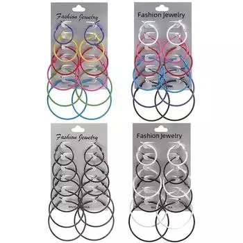 Стильный комплект из 6 пар серег в стиле ретро-панк-рок