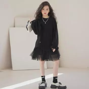 Стильный комплект из двух частей: юбка и свитер для девочек на весну/осень 2024 г. 140 cm чёрный